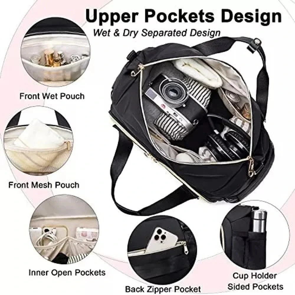 Gym Bag For WomenTravel Duffel Bag Weekender BagSport Bag With Shoes Compartm...